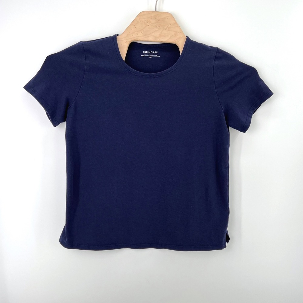 Eileen Fisher Organic Cotton Stretch Tee Size S Navy Blue Minimalist Essential